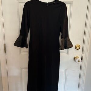 Alice + Olivia Black Shift Dress with Leather Trim